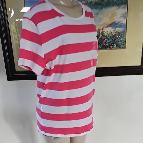 Tommy Hilfiger Striped Pink and White T-Shirt Size XXL - Picture 8 of 9